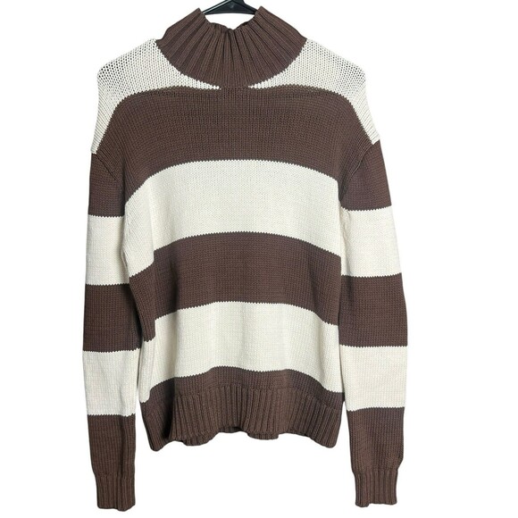 J.CREW NWT ULTRA Cream & Brown rugby stripe mockneck sweater Preppy XS - Picture 2 of 11